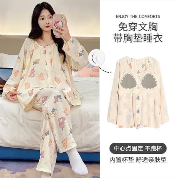 Bộ dài tay cài khuy cổ tròn có đệm