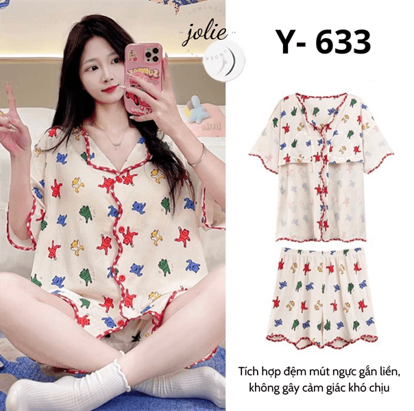 Bộ cổ bẻ cotton có đệm ngực y633