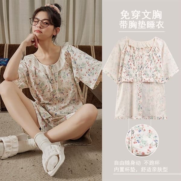 Bộ cộc cotton cài khuy bèo có đệm ngực y344