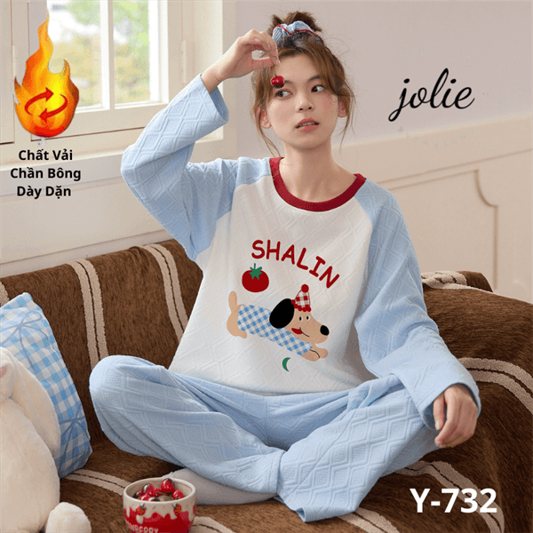 Bộ tay dài cổ tròn chần bông dày dặn