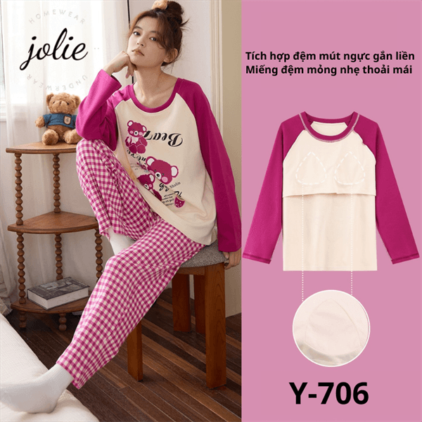 Bộ tay dài cổ tròn cotton có đệm ngực