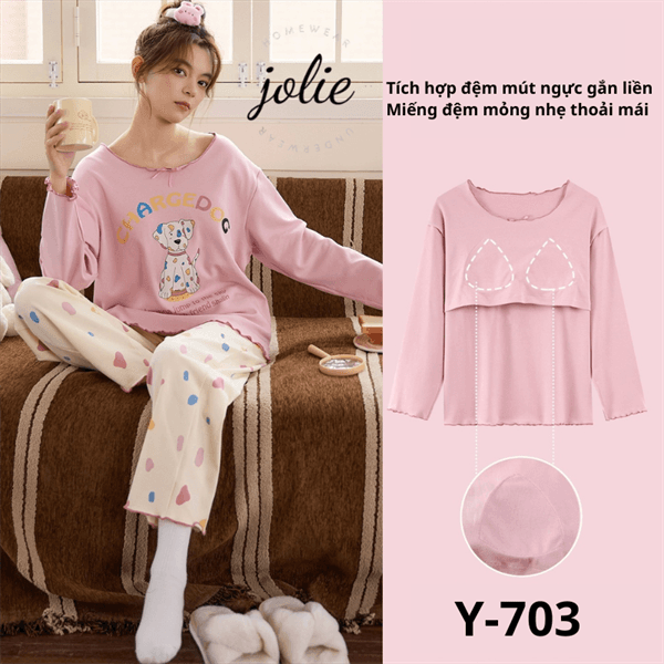 Bộ tay dài cổ tròn cotton có đệm ngực