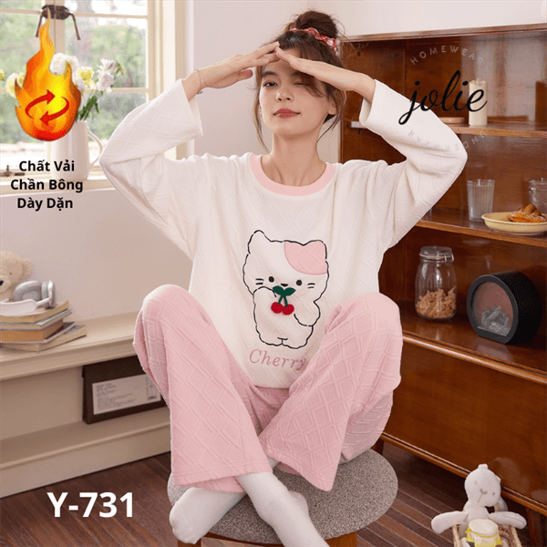 Bộ tay dài cổ tròn chần bông dày dặn