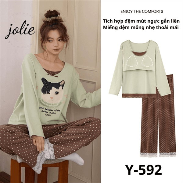 Bộ tay dài cổ tròn cotton có đệm ngực