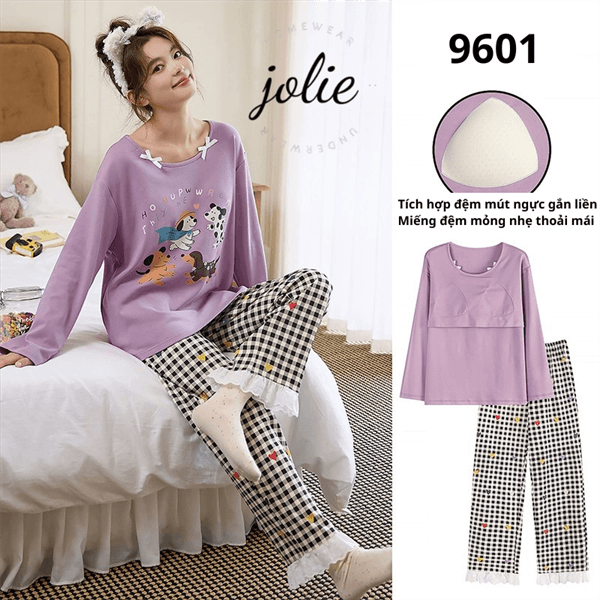 Bộ cổ tròn dài tay cotton 100% có đệm ngưc