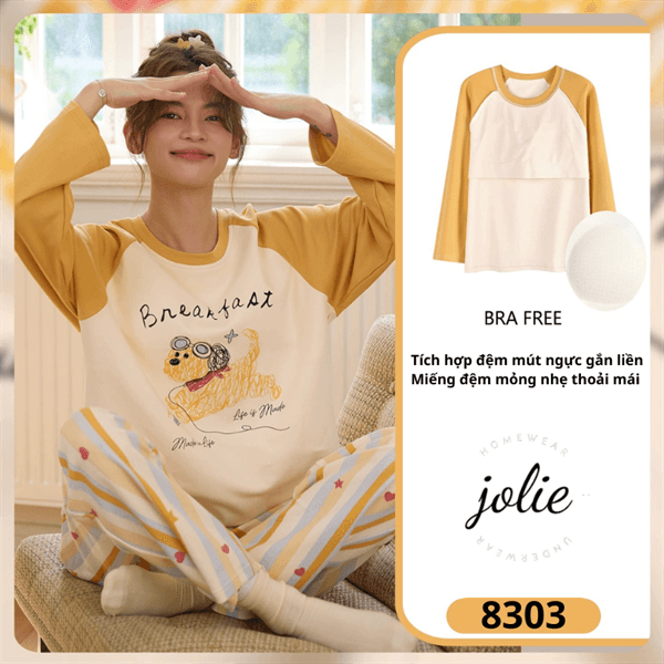 Bộ cổ tròn dài tay cotton có đệm ngưc