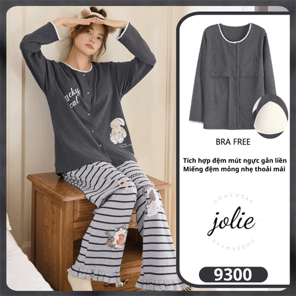 Bộ cài khuy dài tay bèo cotton có đệm ngực