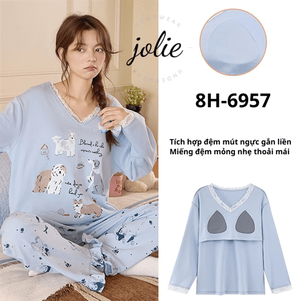 Bộ cotton dài tay cổ tròn cao cấp có đệm