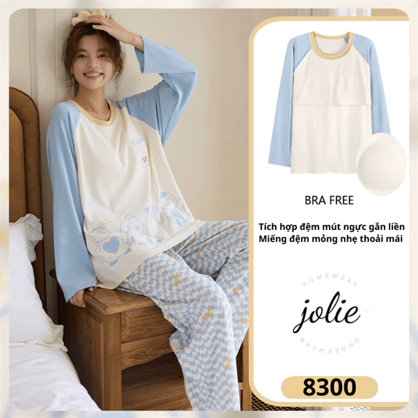 Bộ cổ tròn dài tay cotton có đệm ngưc