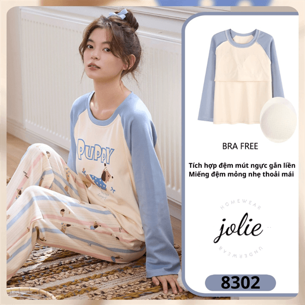 Bộ cổ tròn dài tay cotton có đệm ngưc