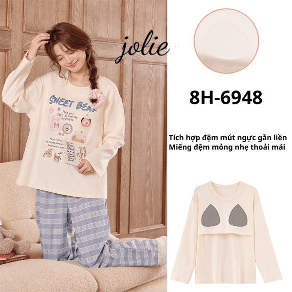 Bộ cotton dài tay cổ tròn cao cấp có đệm