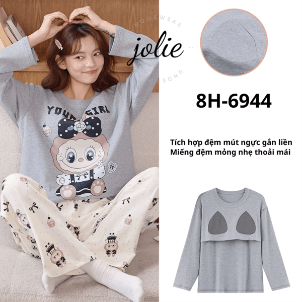 Bộ cotton dài tay cổ tròn cao cấp có đệm