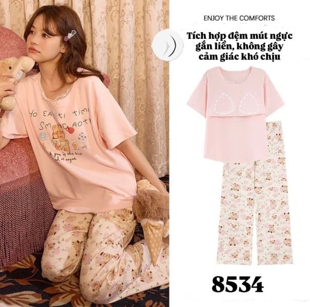 Áo cộc quần dài cotton có đệm ngực 8534