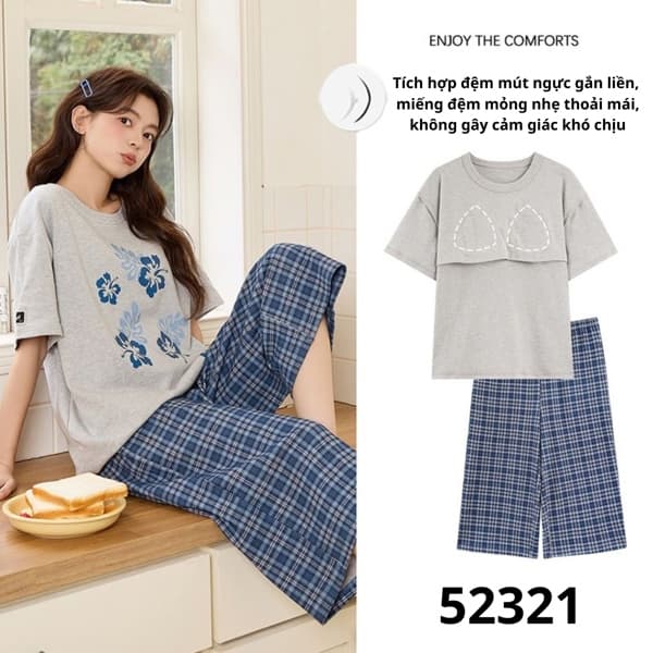 Bộ lửng cotton cao cấp có đệm mút ngực 52321