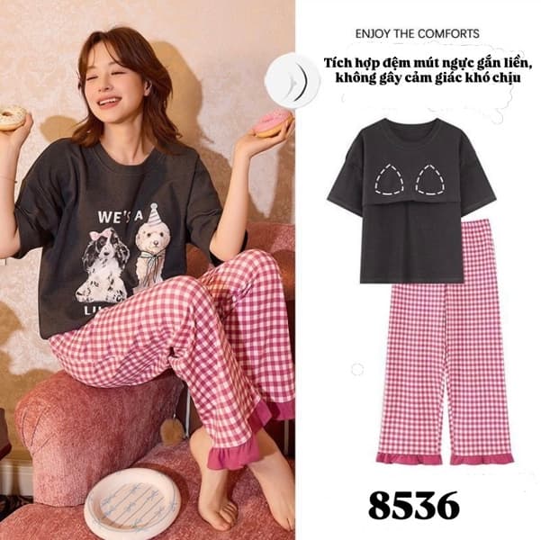 Áo cộc quần dài cotton có đệm ngực 8536