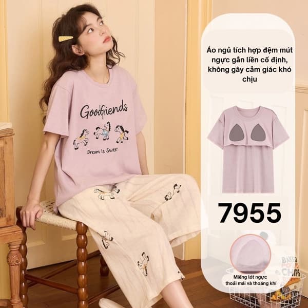 Bộ lửng cotton có đệm mút ngực 7955