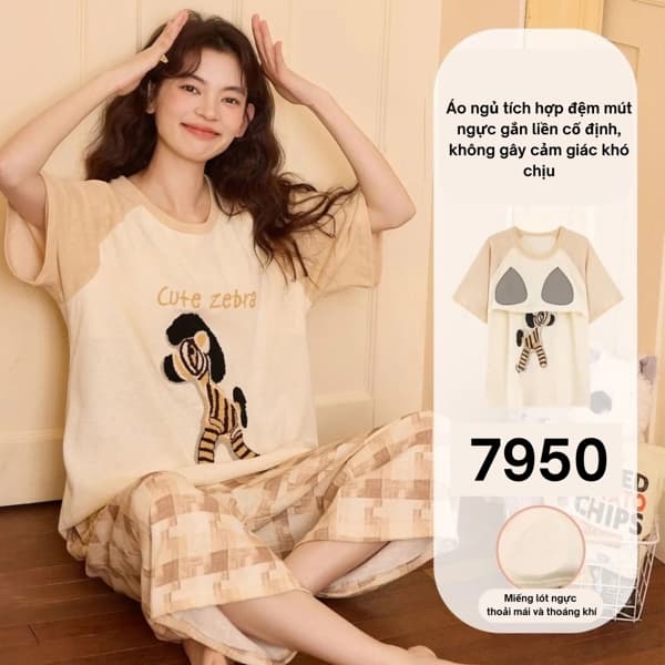 Bộ lửng cotton có đệm mút ngực 7950