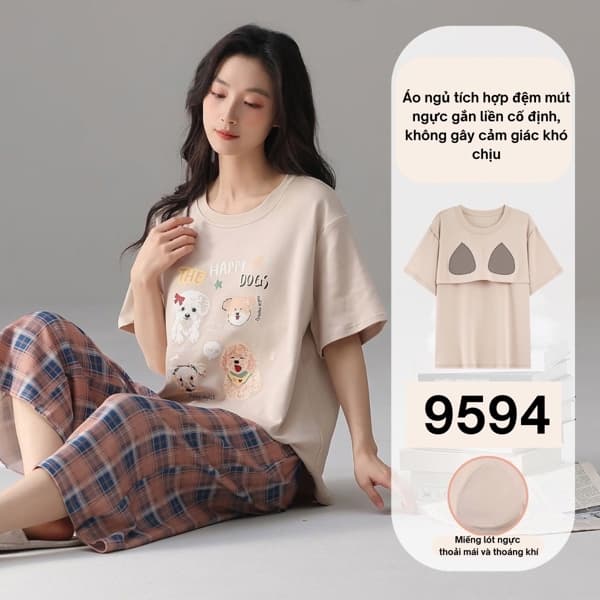 Bộ lửng cotton có đệm mút ngực 9594