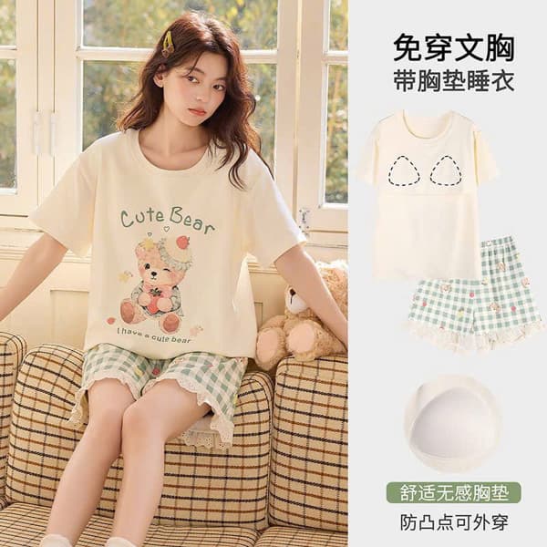 Bộ mặc nhà cộc cổ tròn cotton có đệm ngực