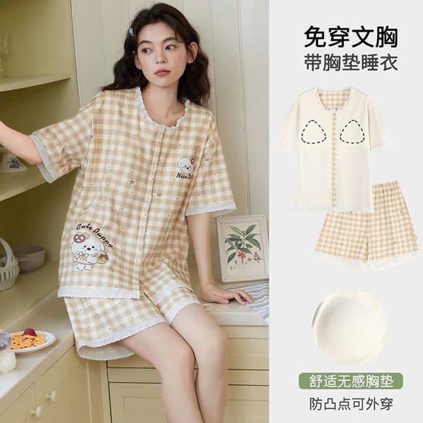 Bộ mặc nhà cộc cài có đệm ngực