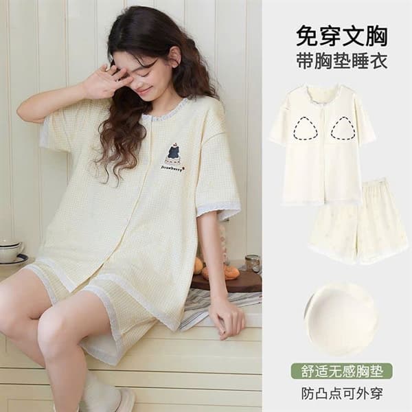 Bộ mặc nhà cộc cài có đệm ngực