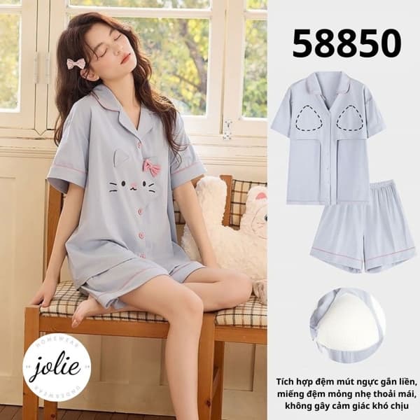 Bộ cộc cài khuy 100% cotton có đệm ngực 58850