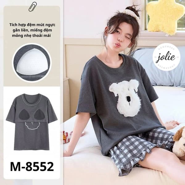 Bộ cotton lạnh cổ tròn cộc tay