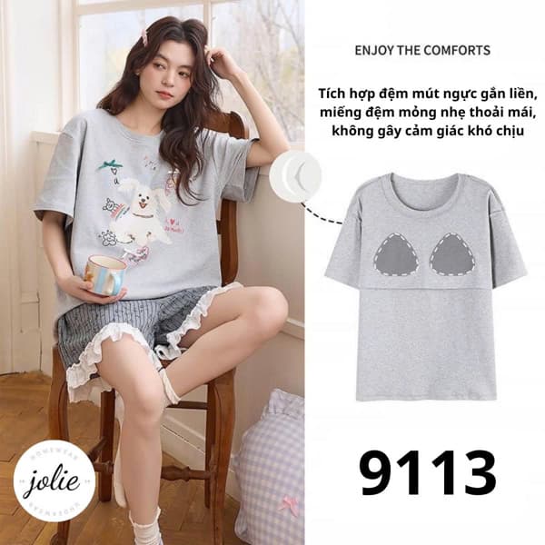 Bộ cộc tay cổ tròn cotton lạnh