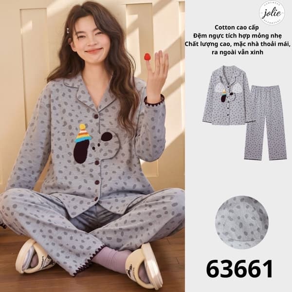 Bộ đồ ngủ dài tay pijama cotton có đệm ngực
