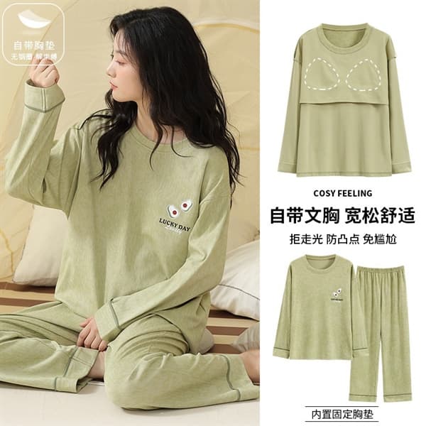 Bộ cổ tròn đệm ngực 100% cotton
