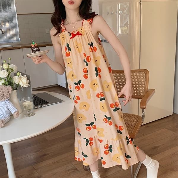 Váy cotton 2 dây cherry nơ đỏ 28201