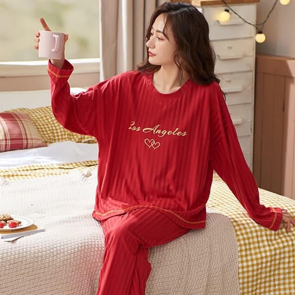 Bộ cotton cổ tròn đỏ - los angenles