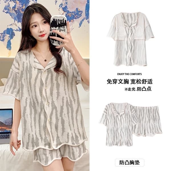Bộ mặc nhà cộc cotton cổ bẻ