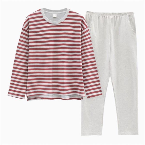 Bộ cotton đệm ngực kẻ đỏ