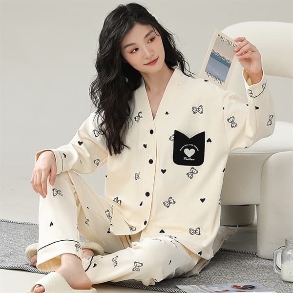 Bộ dài tay cổ v 100%