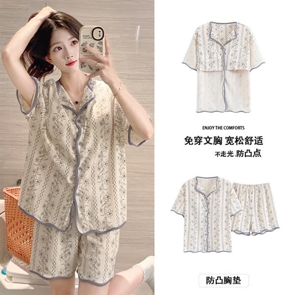 Bộ mặc nhà cộc cotton cổ bẻ