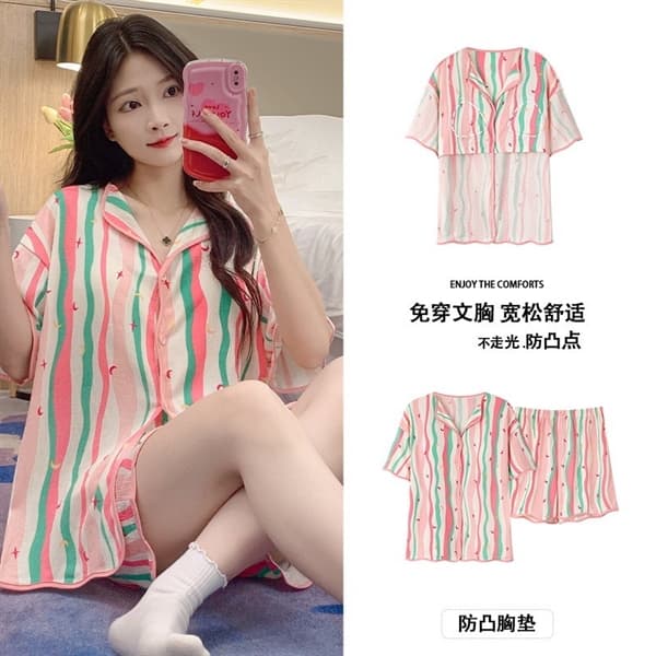 Bộ mặc nhà cộc cotton cổ bẻ