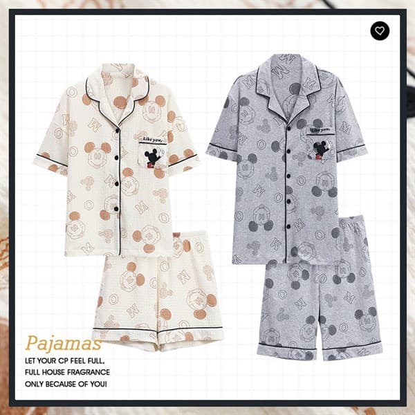 Bộ đôi cotton cài khuy cộc nữ - mickey 1017