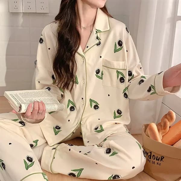 Bộ dài tay có cổ nhất - xanh hoa đen 81320