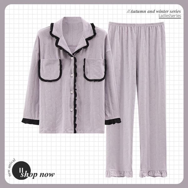 Bộ cotton cổ bẻ - tím viền đen