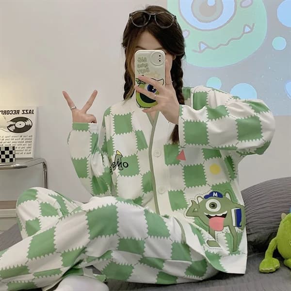 Bộ cotton dài tay cổ v