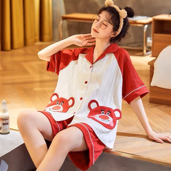 Bộ cotton áo cộc quần short - gấu lotso 1739