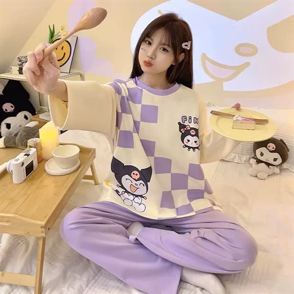 Bộ cổ tròn dài tay - kuromi tím 81041