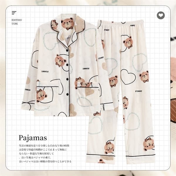 Bộ cotton dài tay có cổ vân sóng