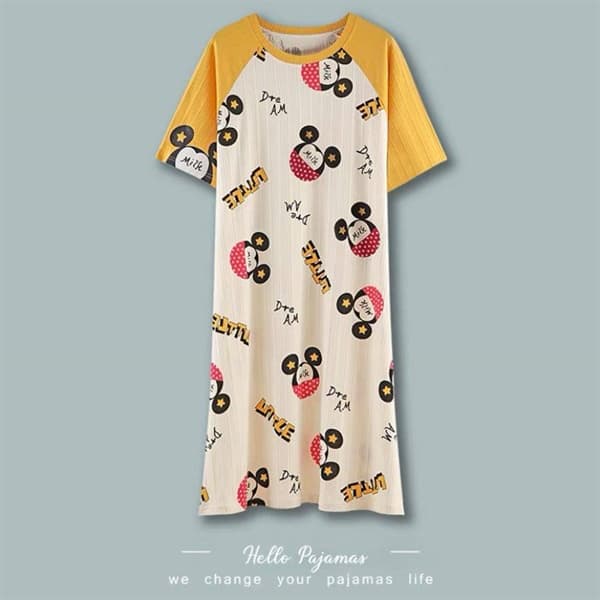 Váy cotton cổ tròn - vàng mickey