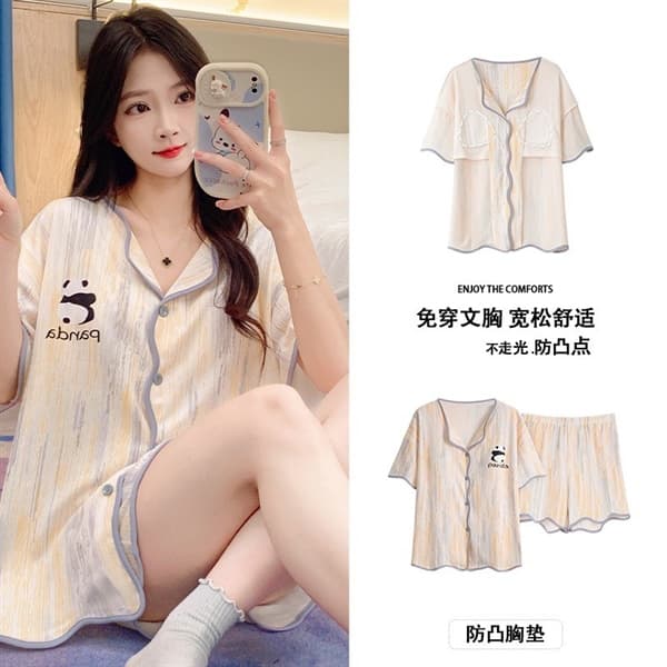 Bộ mặc nhà cộc cotton cổ bẻ