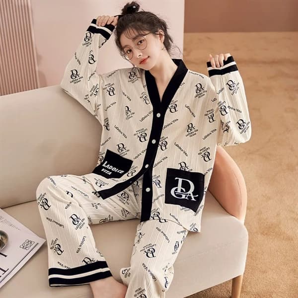 Bộ cổ v dài tay - túi đen 16109