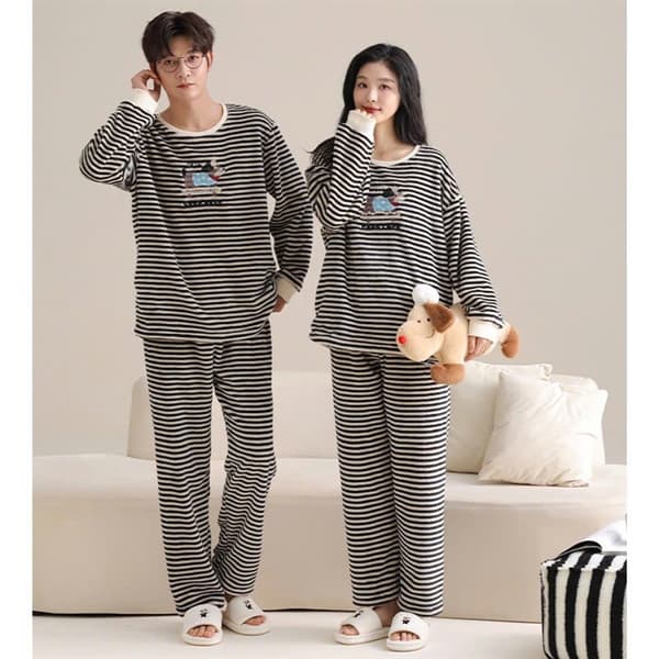 Bộ bông kẻ cổ tròn nam