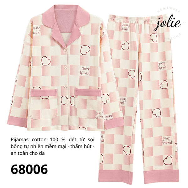 Bộ mặc nhà dài tay cotton có cổ