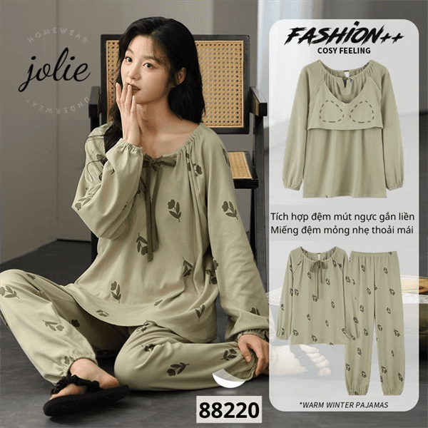 Bộ mặc nhà cổ tròn dài tay 100% cotton